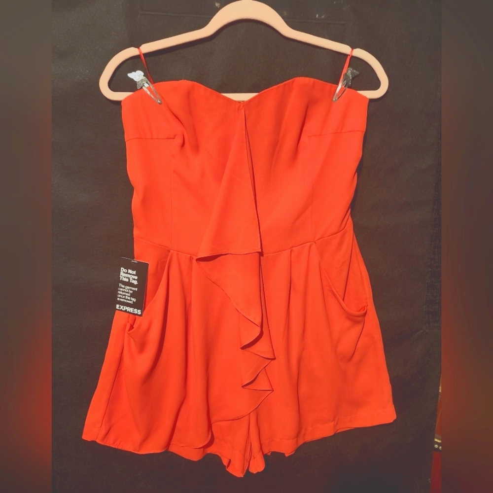 Express Vibrant Red Strapless Romper